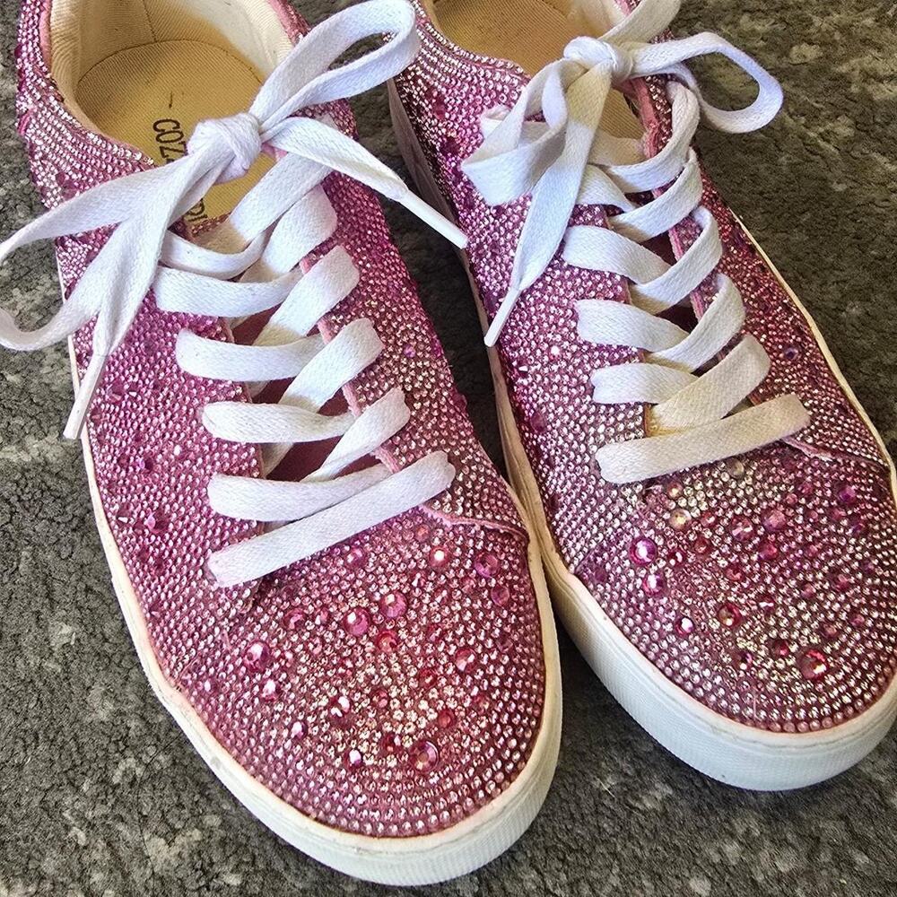 Pink rhinestone sneakers with white